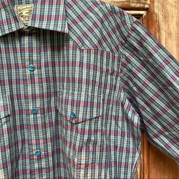 Brandon Colorado 100% Cotton Plaid Western Snap Buttons Long Sleeve Shirt 15 1/2 - Picture 10 of 13
